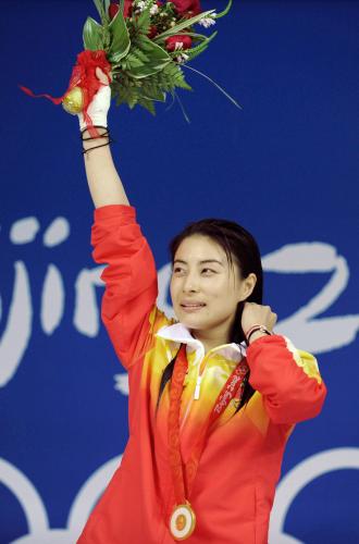 ２００８年８月、北京五輪の女子板飛び込みで優勝した中国の郭晶晶