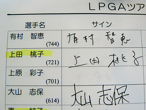 出場登録用紙にしっかりと記された上田桃子のサイン