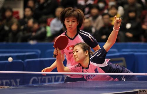 ＜卓球全日本選手権　女子ダブルス＞準々決勝で敗れた福原（右）石川組