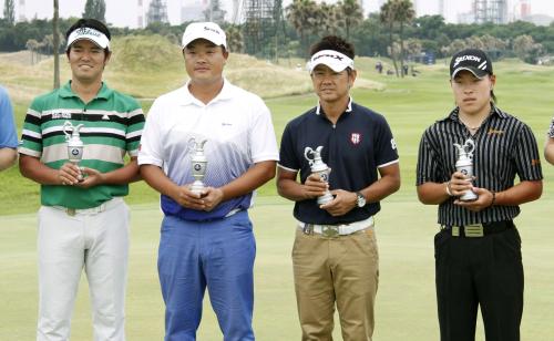 全英オープンに出場が決まった（左から）武藤俊憲、小田孔明、藤田寛之、藤本佳則