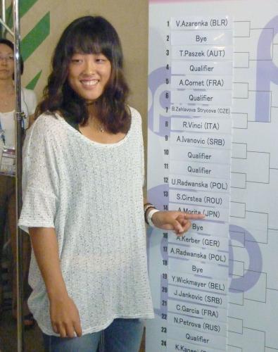 女子テニスの東レ・パンパシフィック・オープンの組み合わせ抽選会に出席した森田あゆみ