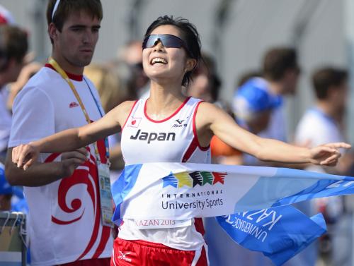 女子ハーフマラソン　１時間13分12秒で優勝した津田真衣