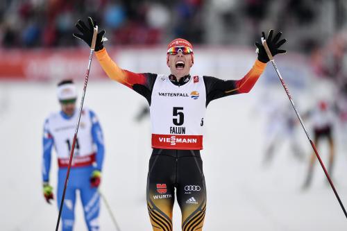 ノルディックスキーの世界選手権ノーマルヒルで優勝したヨハネス・ルゼック（ＡＰ）