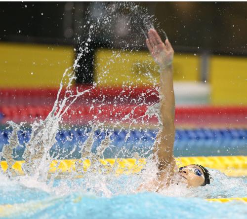 男子１００メートル背泳ぎ　５３秒２９の大会新記録で優勝した入江陵介