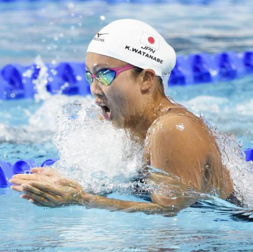 女子２００メートル平泳ぎ決勝　金メダルを獲得した渡部香生子