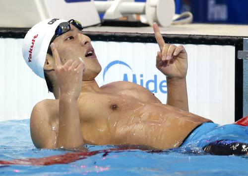 競泳男子４００メートル個人メドレーで優勝した瀬戸大也（ＡＰ）