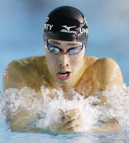 男子２００メートル個人メドレー決勝　１分59秒38で１位となった萩野公介の平泳ぎ