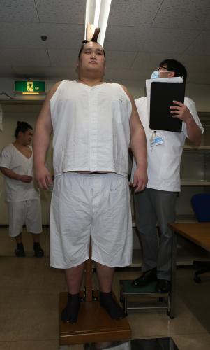 健康診断で身長を測る照ノ富士