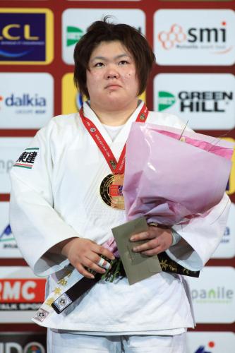 女子78キロ超級で優勝した田知本
