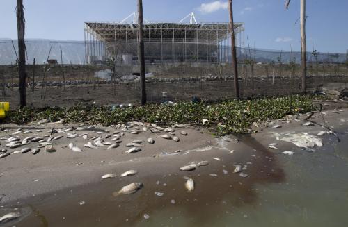 昨年、リオ市内のオリンピック公園前の湖に浮いた大量の魚（ＡＰ）