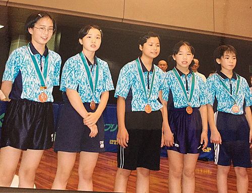 小学６年の時に東アジアホープスに日本代表として出場した石川（左端）と天野（右端）。この前年の全国大会準々決勝で２人は対戦した（天野提供）