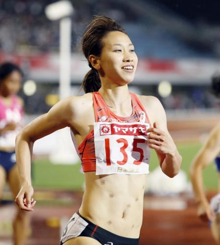 女子１００メートルで優勝し笑顔の福島千里。リオ五輪代表を決めた