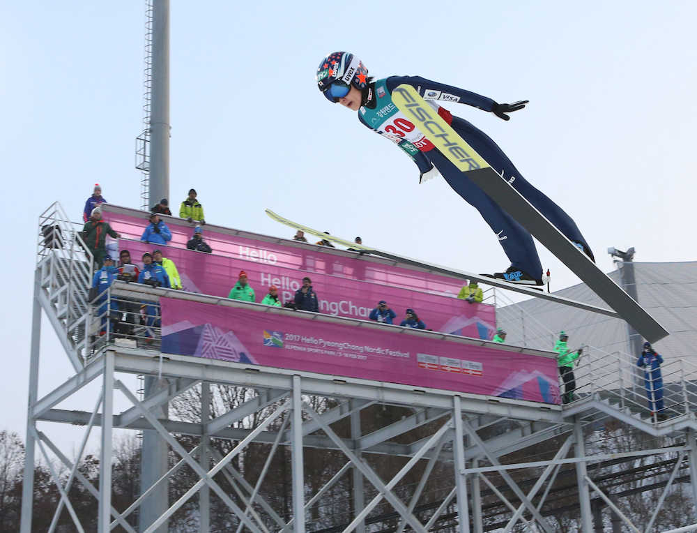 ＜スキージャンプ女子Ｗ杯平昌大会＞１回目で２位につけた伊藤有希