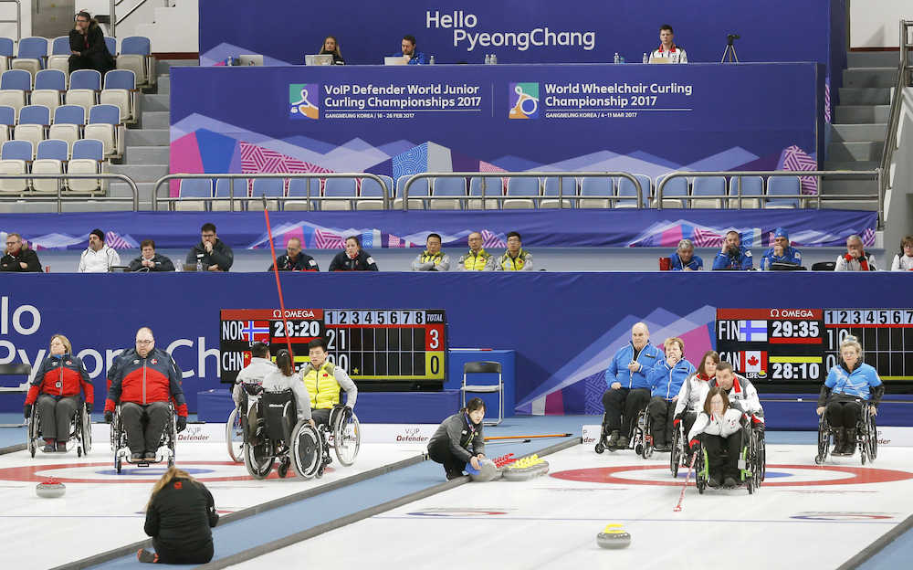 平昌冬季パラリンピックが９日で開催まで１年となり、韓国・江陵で行われている車いすカーリングのテスト大会