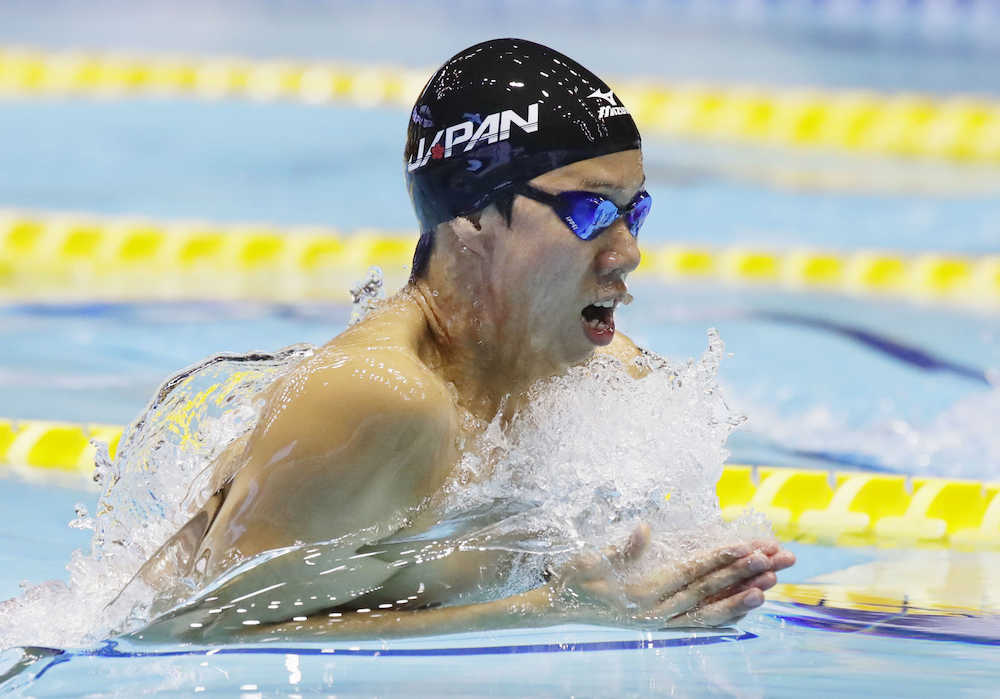ジャパン・オープン男子１００メートル平泳ぎ決勝　５９秒８０で３位の渡辺