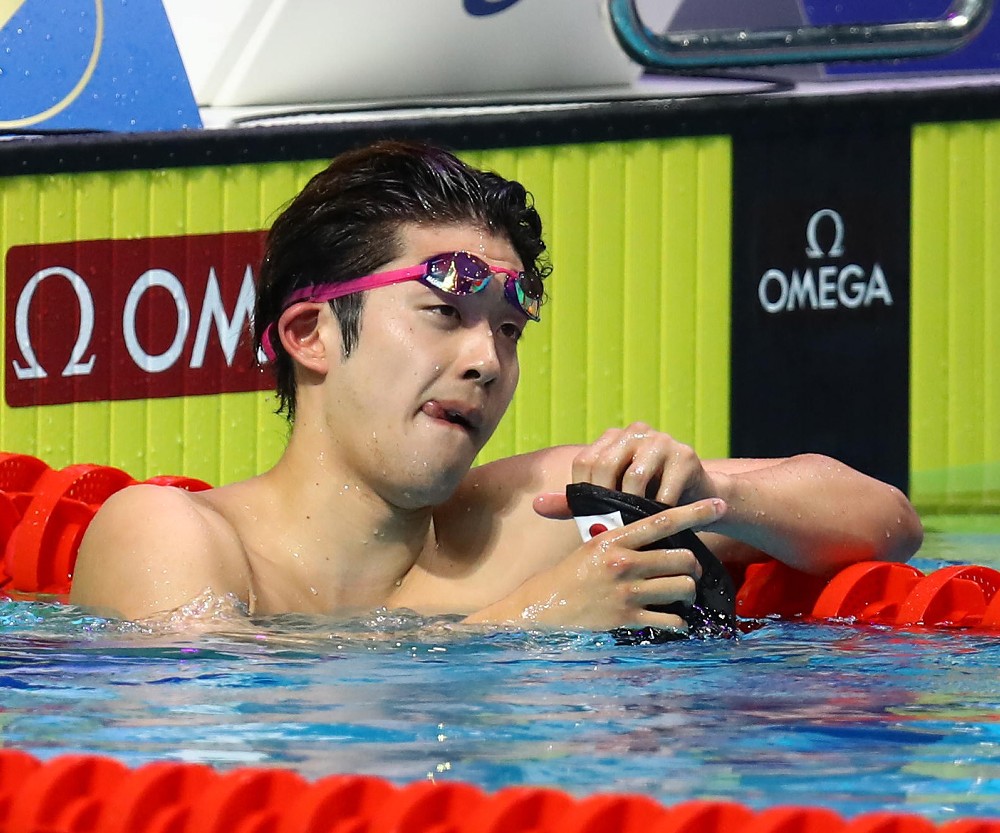 世界水泳男子２００Ｍバタフライ決勝、レース後に険しい表情の坂井