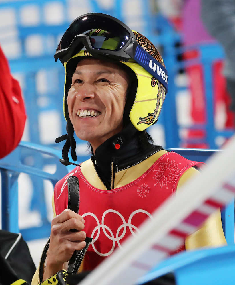 ＜平昌冬季五輪・スキー男子ジャンプ公式練習＞公式練習を終え、笑顔の葛西