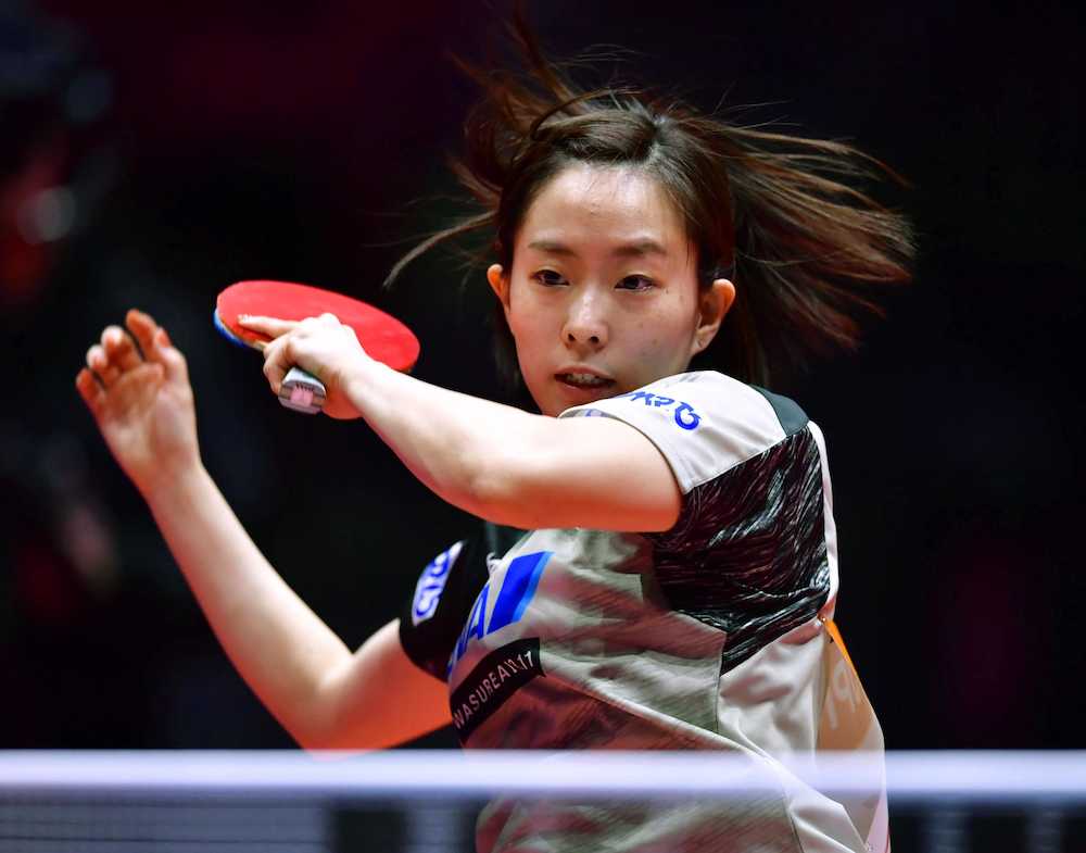 世界卓球団体戦第４日　女子１次リーグ米国戦でプレーする石川