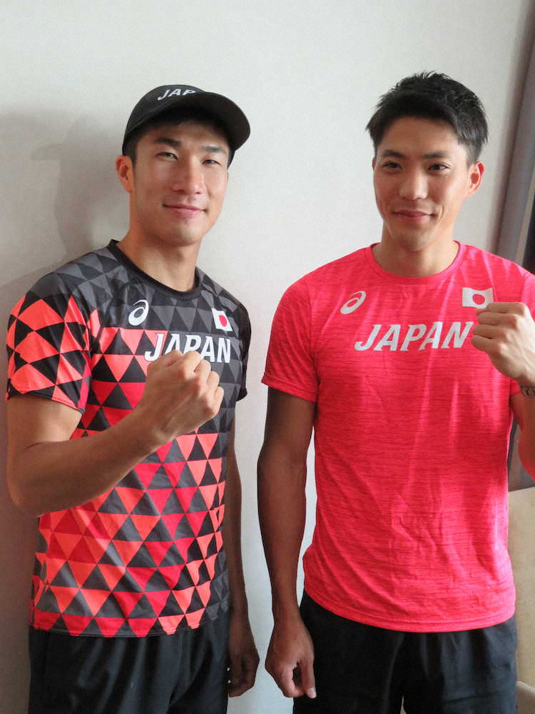アジア選手権での健闘を誓い合った桐生（左）と山県