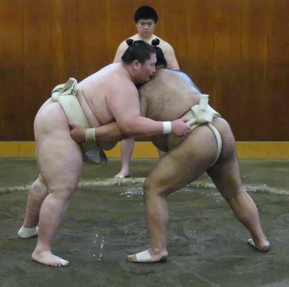 【画像・写真】右上手を取って高安（右）を攻める逸ノ城