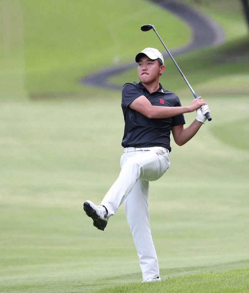 【画像・写真】8番、セカンドショットを放つ米沢蓮（撮影・西尾　大助）