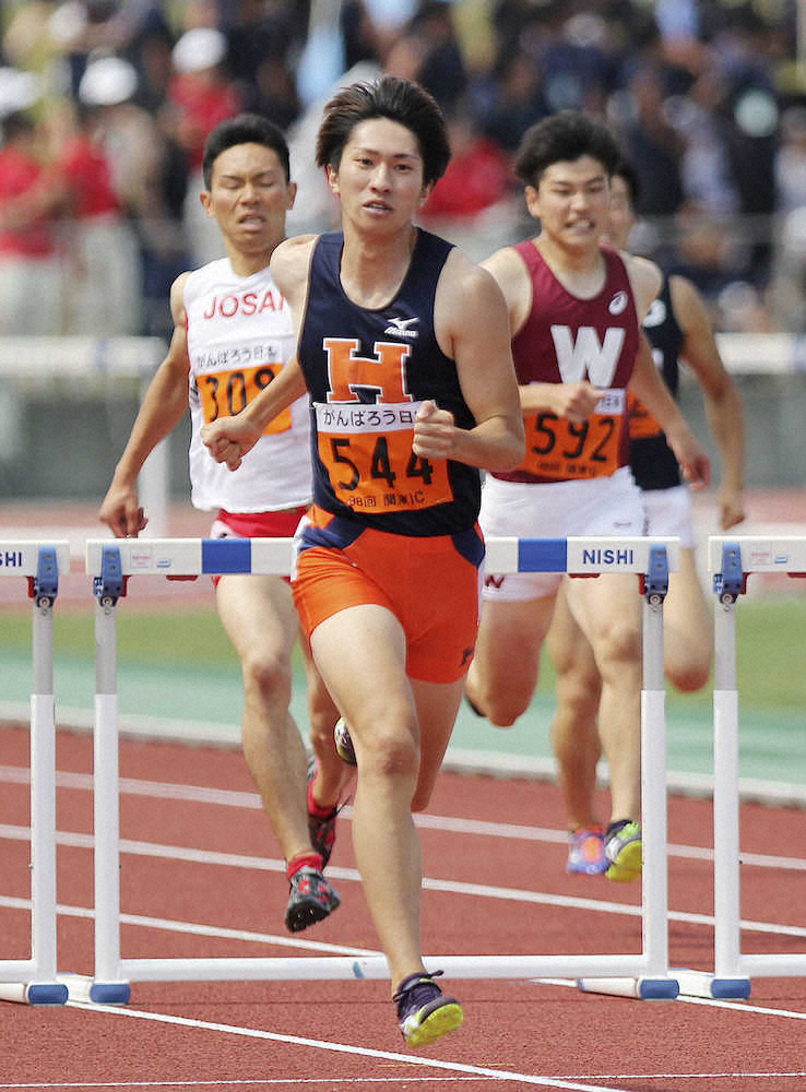関東学生陸上最終日男子400メートル障害　49秒25で優勝した豊田