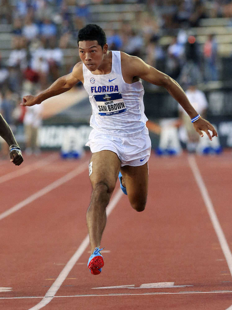 陸上全米大学選手権の男子100メートル決勝で、9秒97の日本新記録をマークし、3位となったサニブラウン・ハキーム