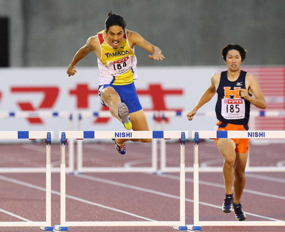 第103回陸上日本選手権第3日 男子400メートルハードル決勝 優勝の安部 左 撮影 会津 智海 スポニチ Sponichi Annex スポーツ