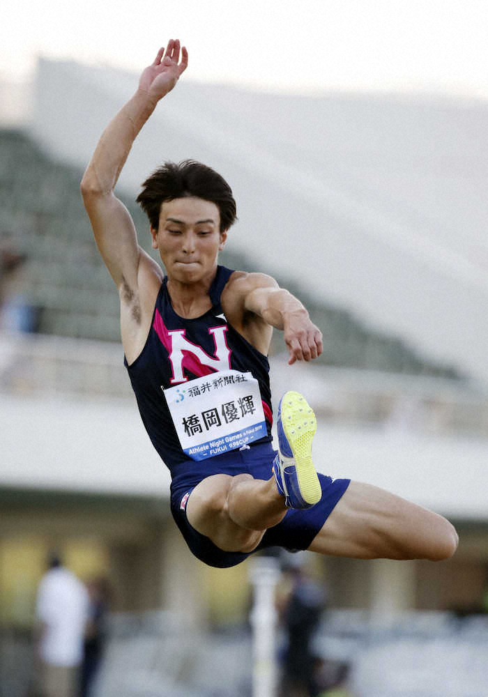男子走り幅跳び　1回目で8メートル32をマークし、日本記録を更新した橋岡優輝