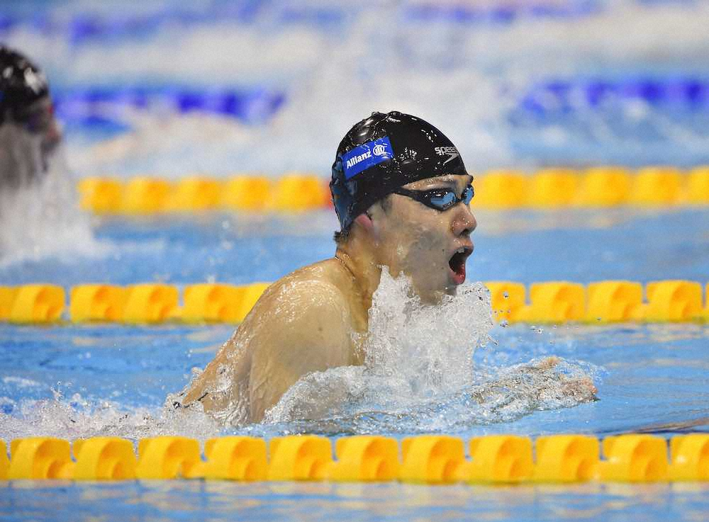 男子100メートル平泳ぎ（知的障がい）決勝で1分4秒95の世界新で優勝した山口尚秀