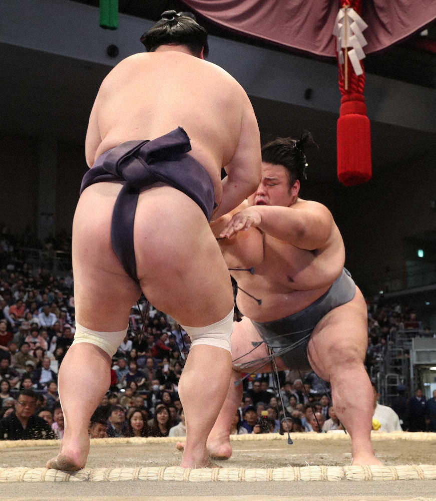 【画像・写真】妙義龍（左）を押し出しで破る貴景勝（撮影・岡田　丈靖）