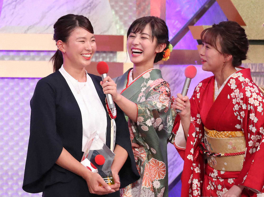 【画像・写真】ビッグスポーツ賞を受賞し、喜びを語るゴルフ・渋野日向子（左）（撮影・吉田　剛）
