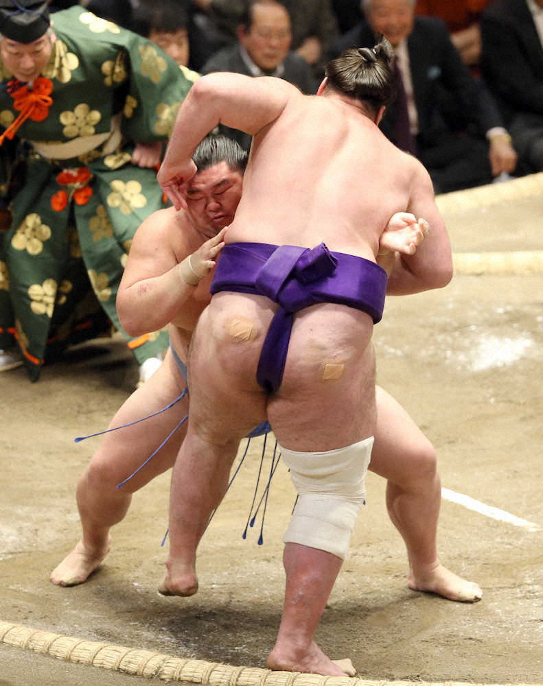 【画像・写真】栃ノ心（左）を寄り切りで破る正代（撮影・久冨木　修）　