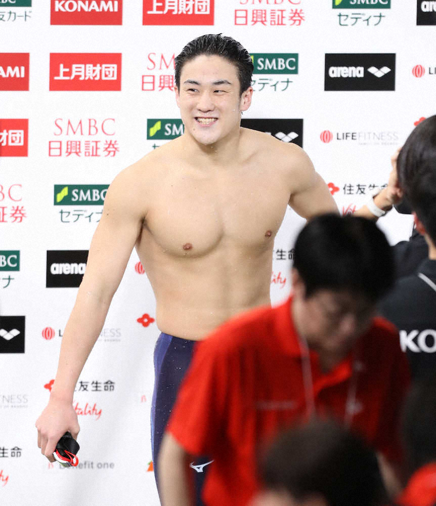 男子200メートル平泳ぎ決勝、優勝した佐藤翔馬（撮影・小海途　良幹）