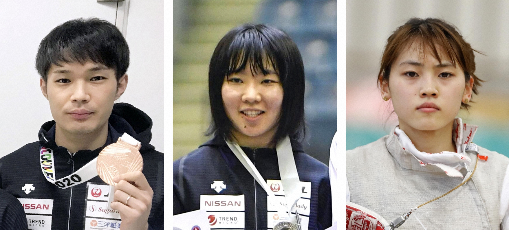 東京五輪の個人出場が確実となった（左から）フェンシング男子エペの山田、女子フルーレの上野、東