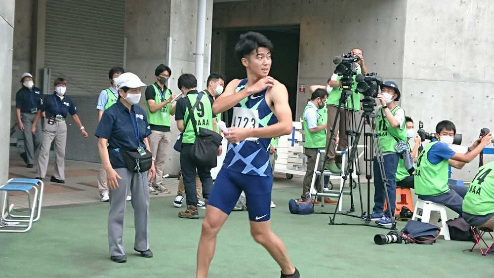 陸上大阪選手権男子100メートル予選を走り終えた多田修平