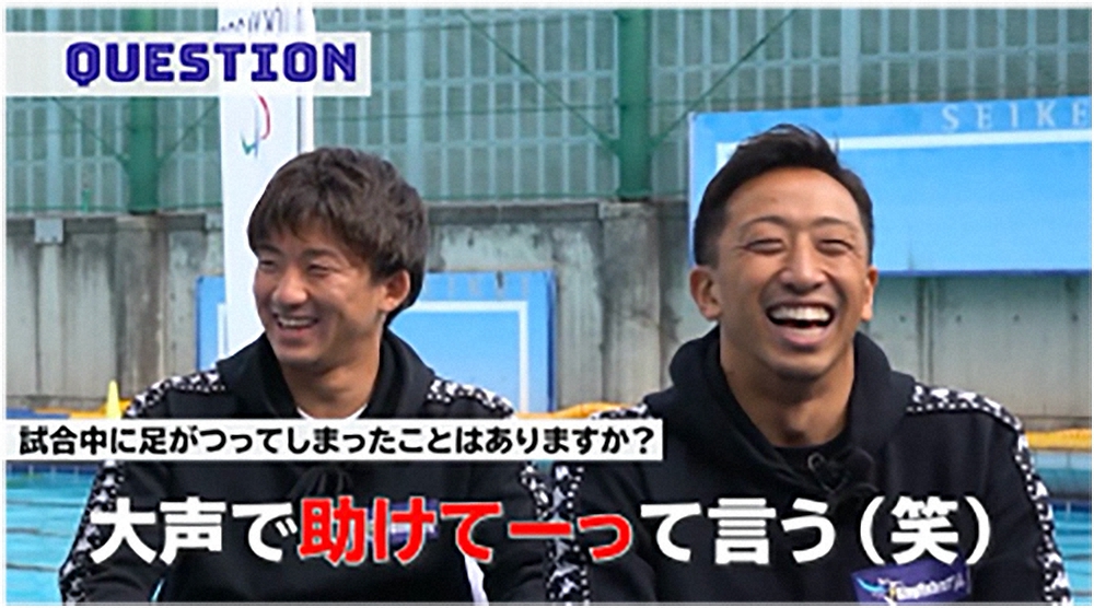 動画内で日本選手権で戦ったポセイドンジャパンの選手たちが水球の魅力を熱く解説（左から)吉田拓馬選手、志賀光明選手