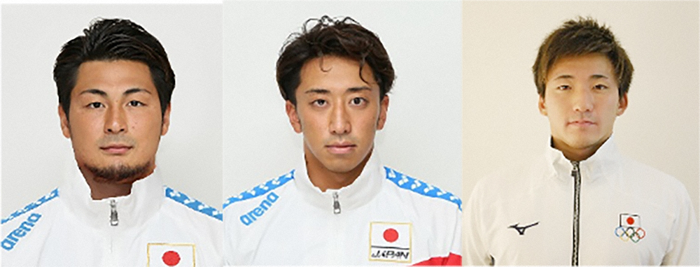 水球男子日本代表「ポセイドンジャパン」の（左から）志水祐介選手、志賀光明選手、吉田拓馬選手