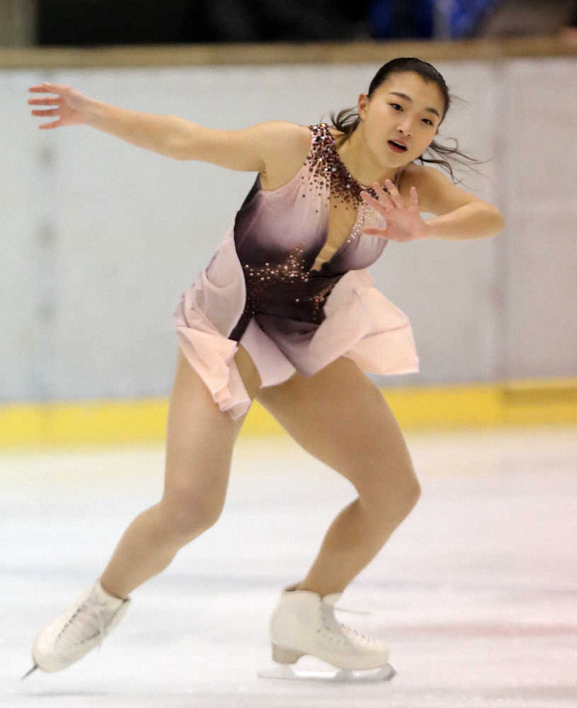 フィギュアスケート成年女子SPで1位につけた坂本花織（代表撮影）