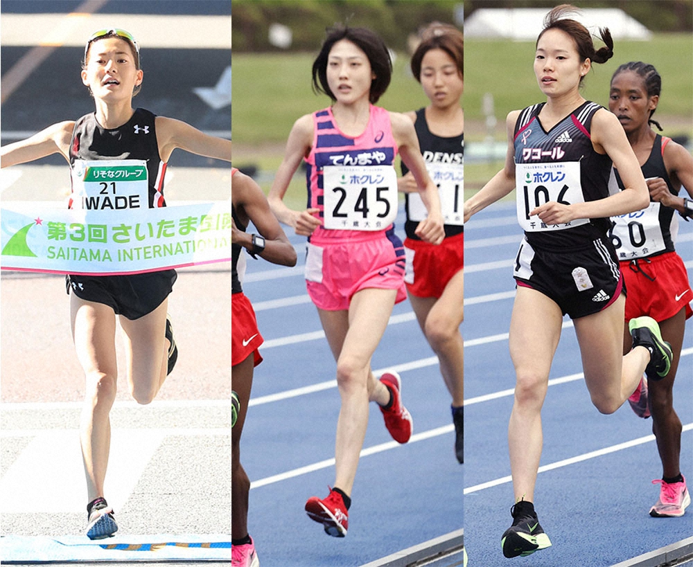 31日の大阪国際女子マラソンで16年ぶりの日本新記録を目指す（左から）岩出、前田、一山