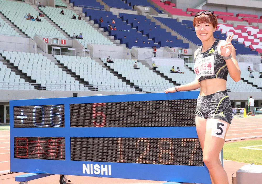 女子100メートル障害予選で12秒87の日本新記録をマークした寺田明日香（撮影・北條　貴史）
