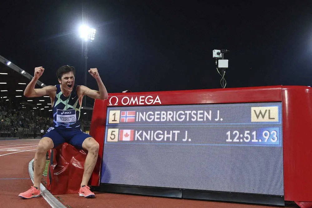 男子5000メートルで今季世界最高をマークしたノルウェーのインゲブリッツン（AP）