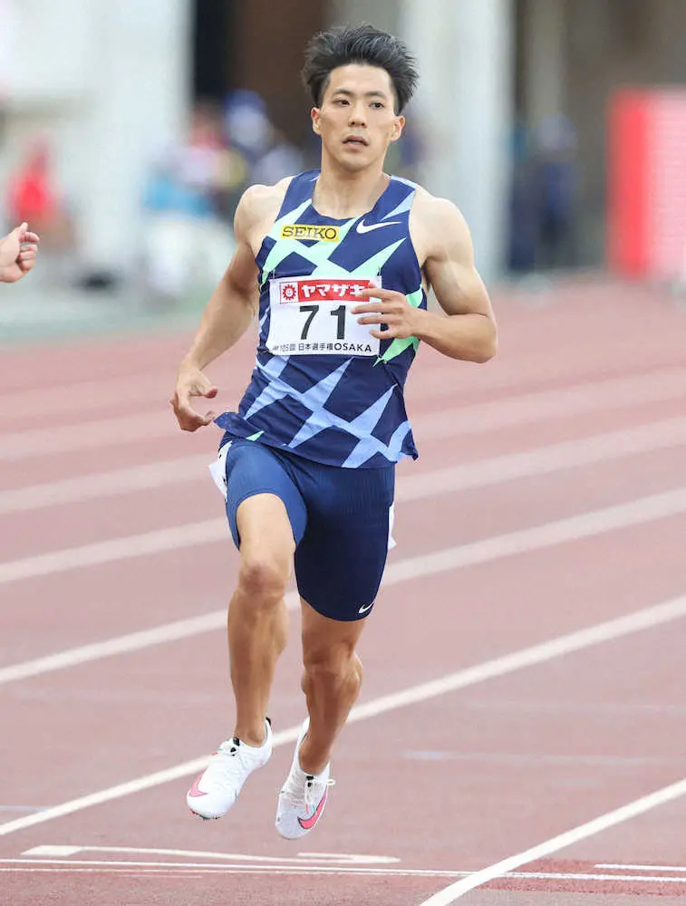 男子100メートル予選、10秒27で1組1着となり準決勝進出を決めた山県亮太（撮影・北條　貴史）