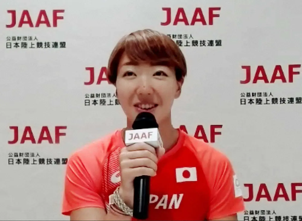 陸上東京五輪代表の結団式を終え、オンラインで取材に応じる女子100メートル障害の寺田明日香