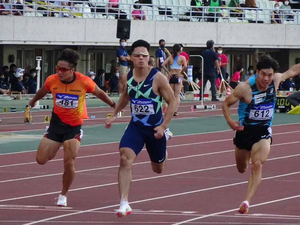 ＜陸上・全日本実業団対抗選手権男子100メートル決勝＞小池祐貴（右から2人目）は終盤の強烈な追い上げで優勝した