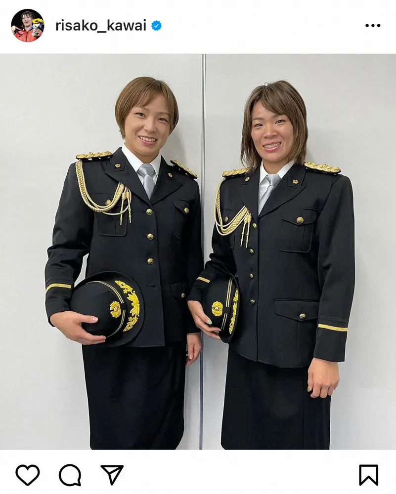 【画像・写真】川井梨紗子　妹・友香子と警察官姿の2ショットに「凛々しい」「最強ですね」「絶対逃げられない」の声