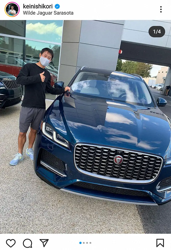 【画像・写真】錦織圭　新車のジャガーお披露目　フォロワーも「なんて素敵な色」「とってもお似合い」の声