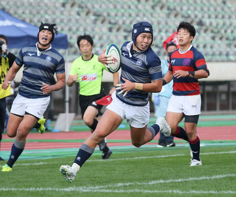 【画像・写真】＜関学大・同大＞前半、トライを決める同大・嘉納（右2人目）（撮影・後藤　正志）