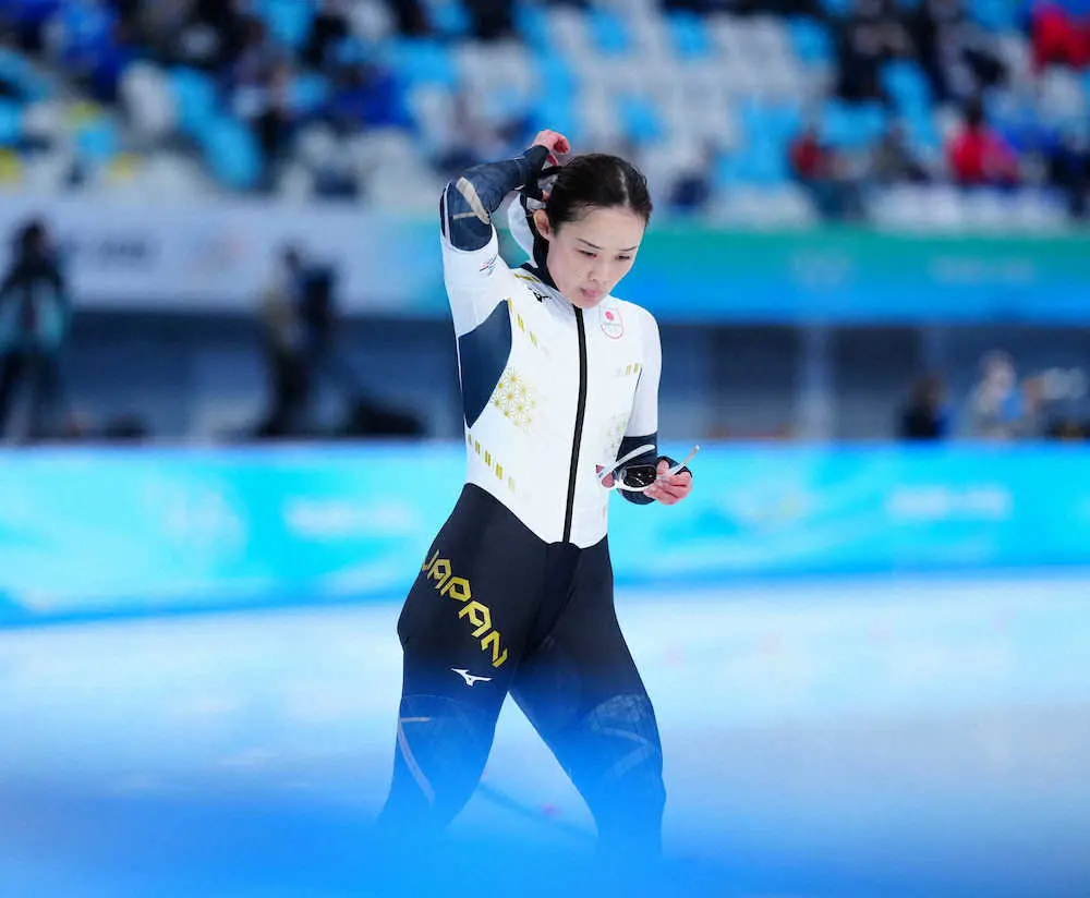 ＜北京五輪　スピードスケート＞女子500メートル決勝、レースを終えた郷亜里砂（撮影・小海途　良幹）