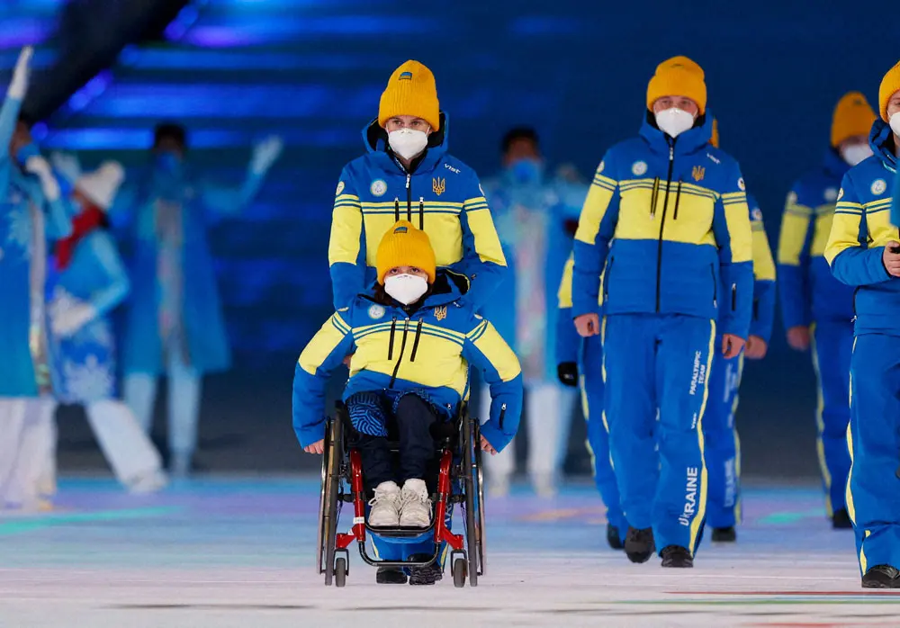 北京冬季パラリンピック開会式に登場したウクライナ選手団（ロイター）